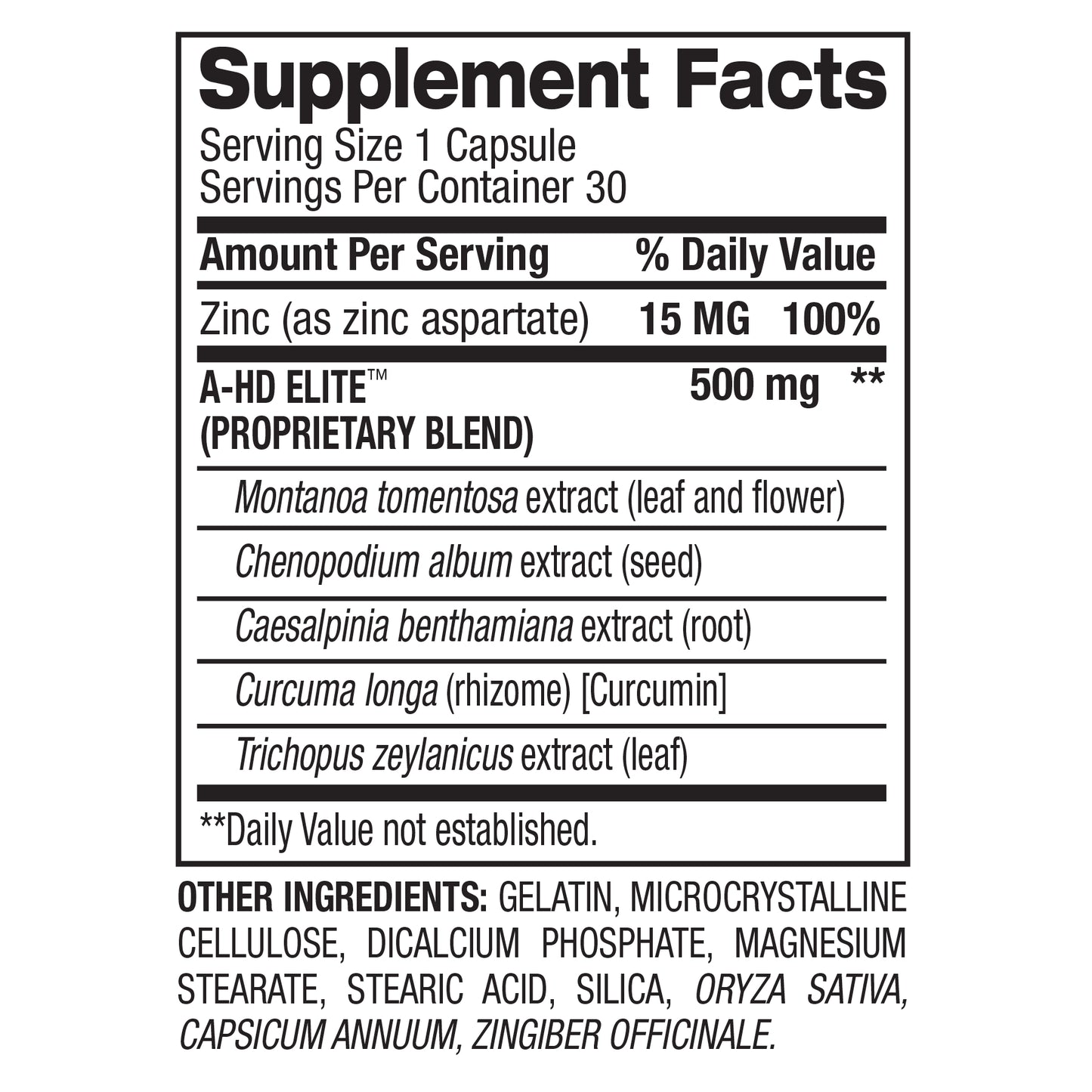 A-HD Elite Supplement Facts