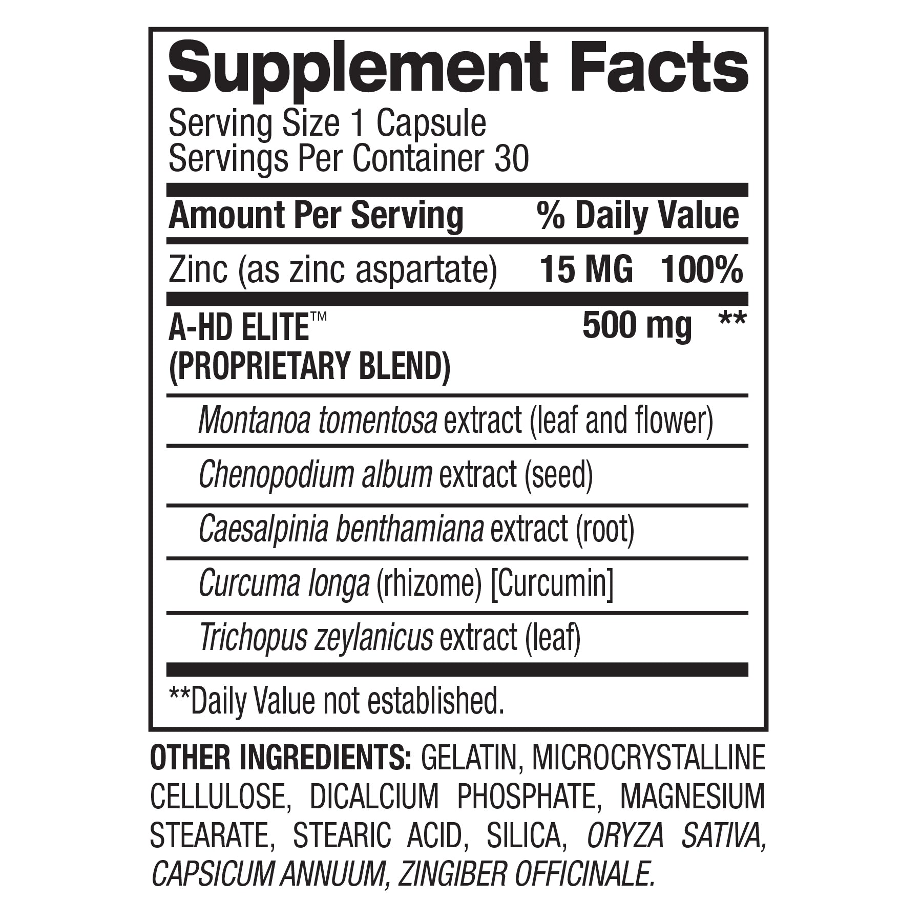 A-HD Elite Supplement Facts