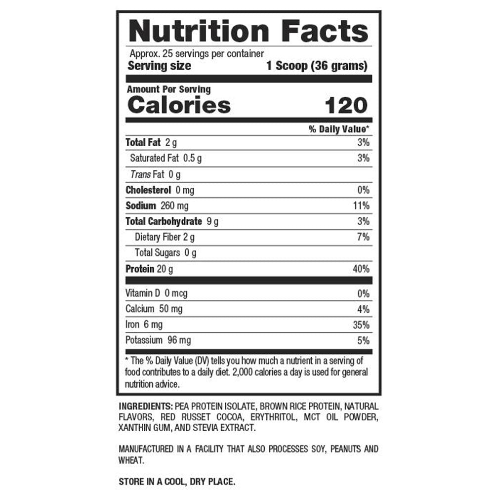 Ingredients list / supplement facts for Vegan Protein