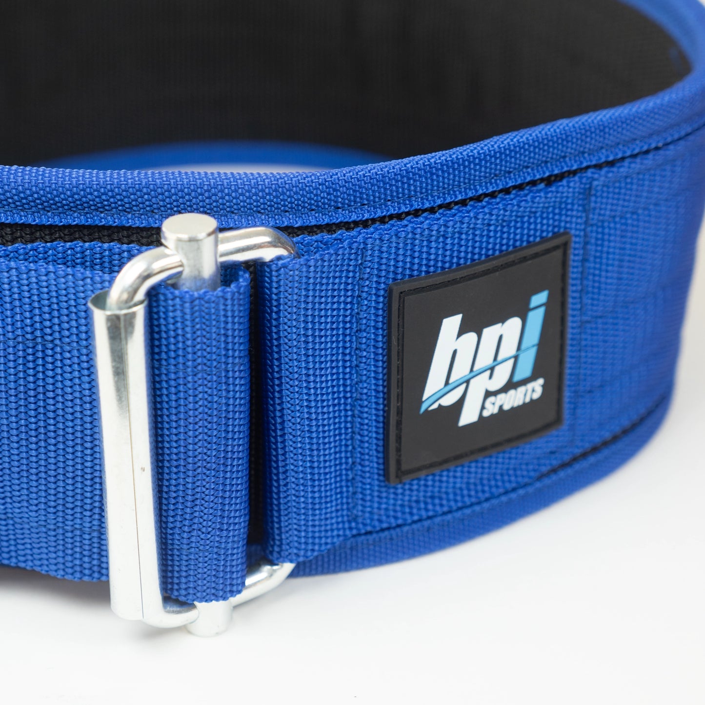 BPI Blue Weightlifting Belt Detail logo