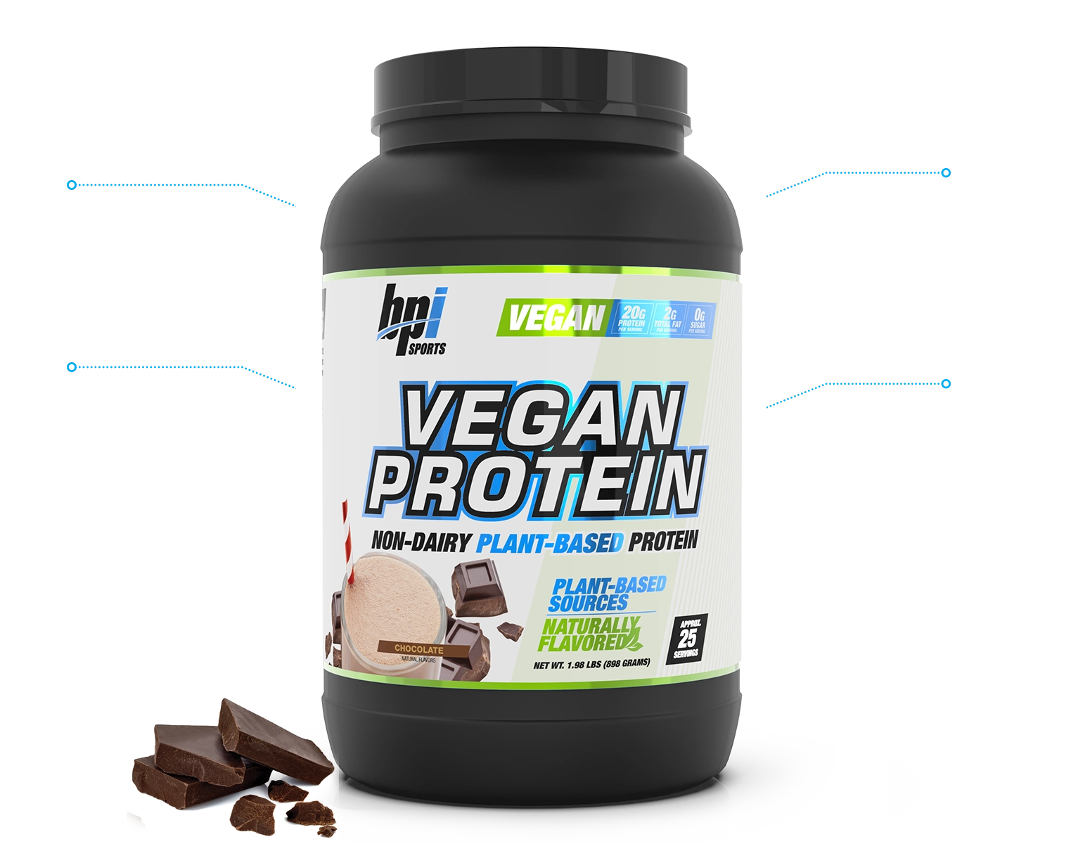 PEA PROTEIN ISOLATE, BROWN RICE PROTEIN, 20G PROTEIN per Scoop, 2G TOTAL FAT per Scoop