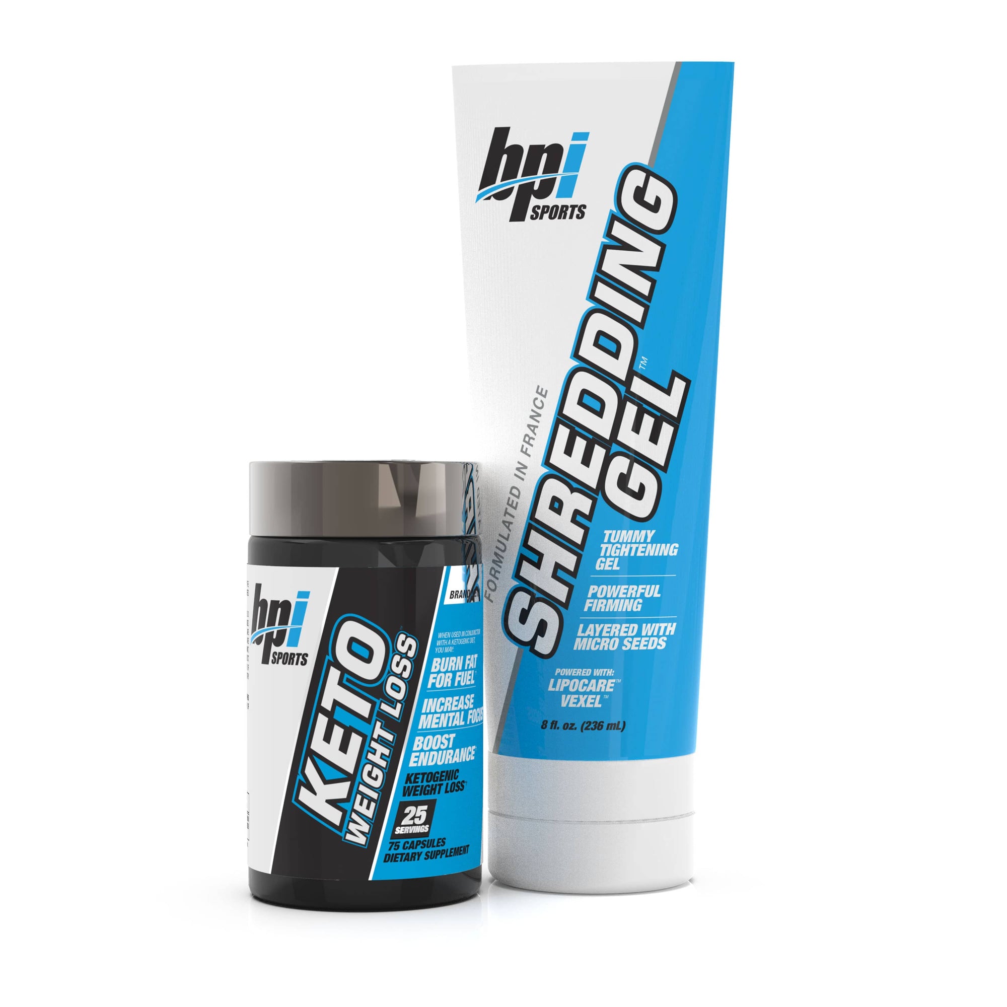 BPI Sports Keto Weight Loss Capsule bottle  and Shredding Gel Weight Loss tube Combo