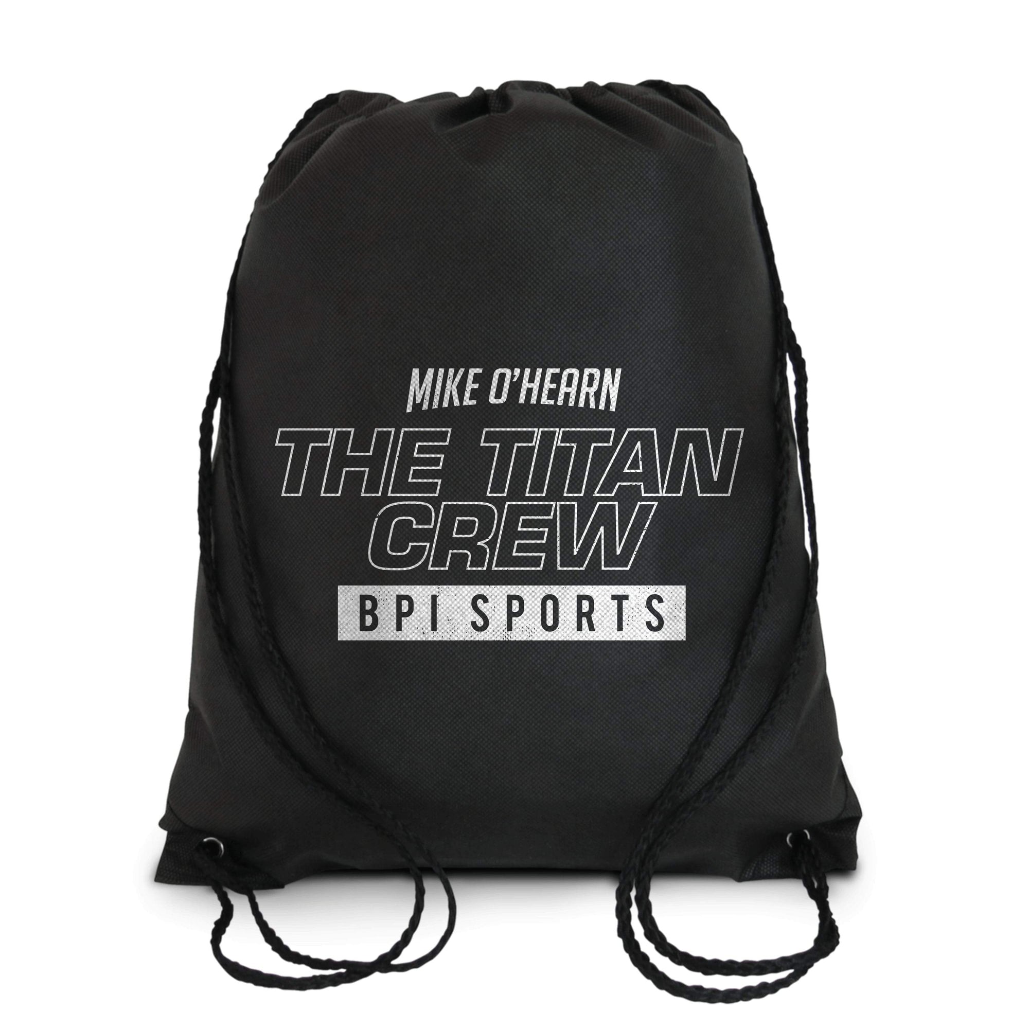 Black drawstring bag with logo Mike O'Hearn The titan crew . BPI sports